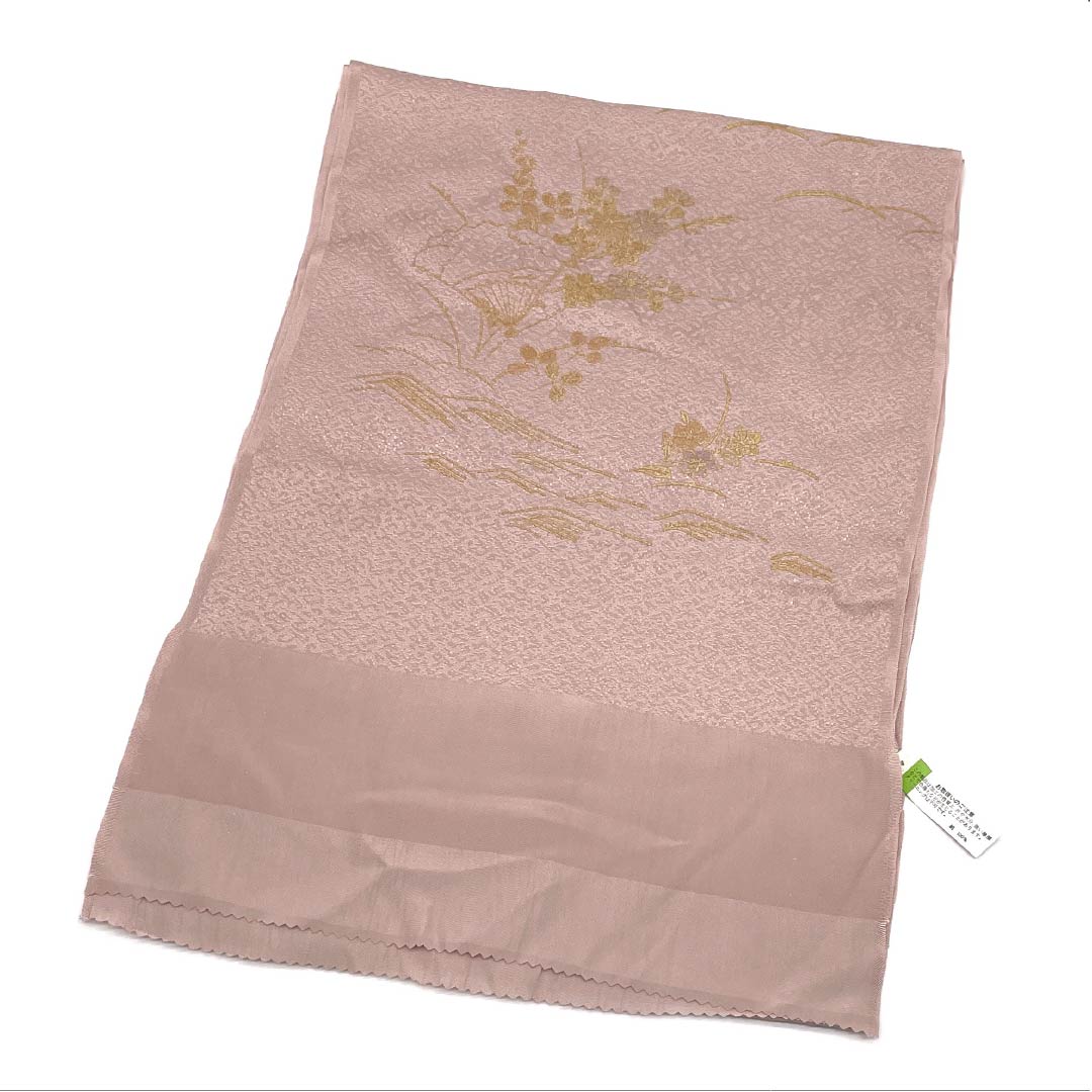 帯揚げ 正絹 Sランク セミフォーマル 退紅色（あらそめいろ） 草花 長さ約173cm 幅約30cm ピンク系 1136002772913