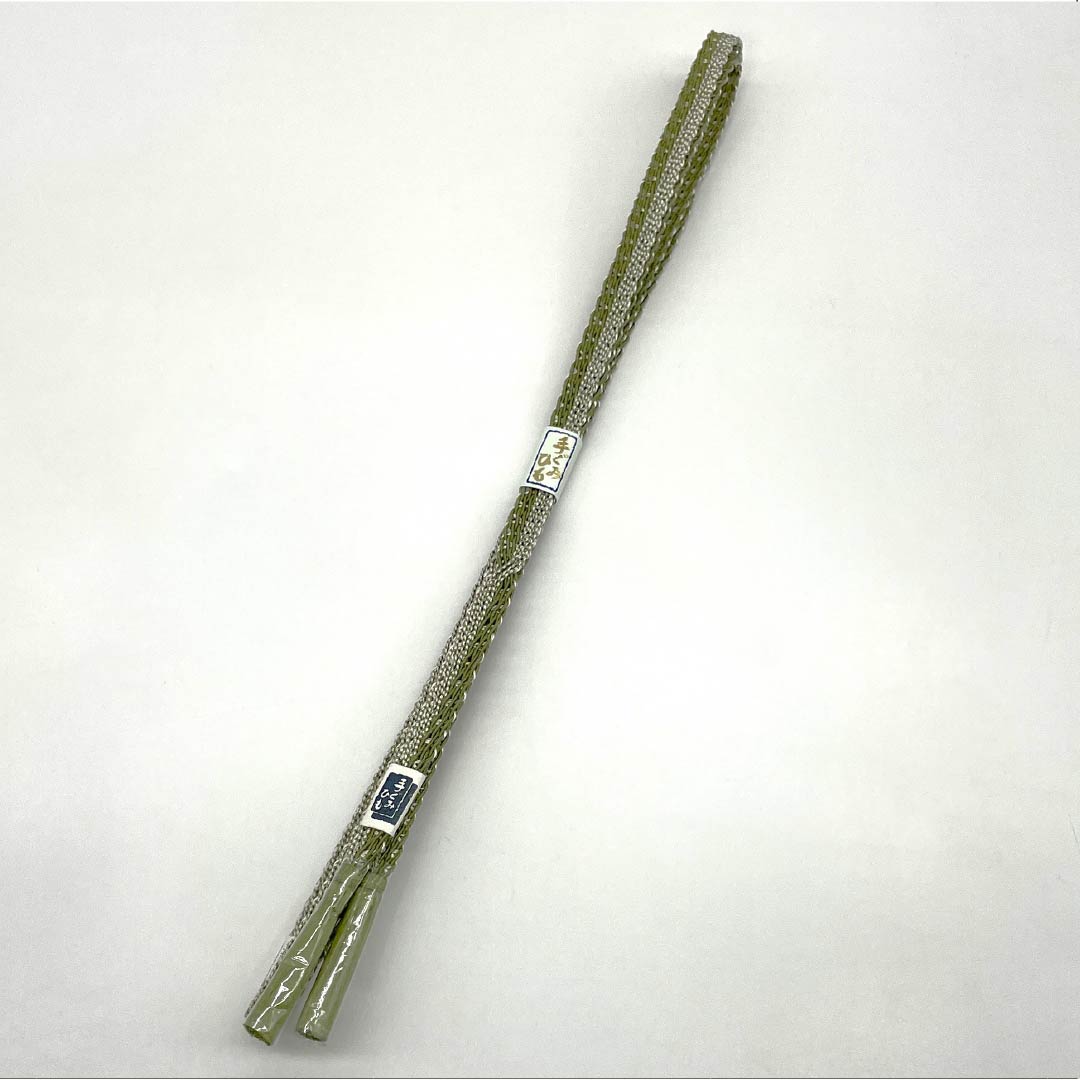 (新品)帯締め 正絹 NEWランク  威光茶色（いこうちゃいろ） 単衣用 夏用  長さ約168cm 幅約1.2cm カジュアル 緑系 1135005581319