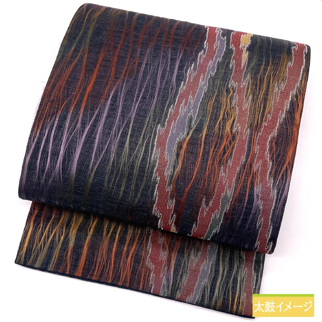 袋帯 正絹 燻色（ふすべいろ） 櫛織 変わり立涌 帯丈432cm Sランク 六通 カジュアル 紺系 1123012872318