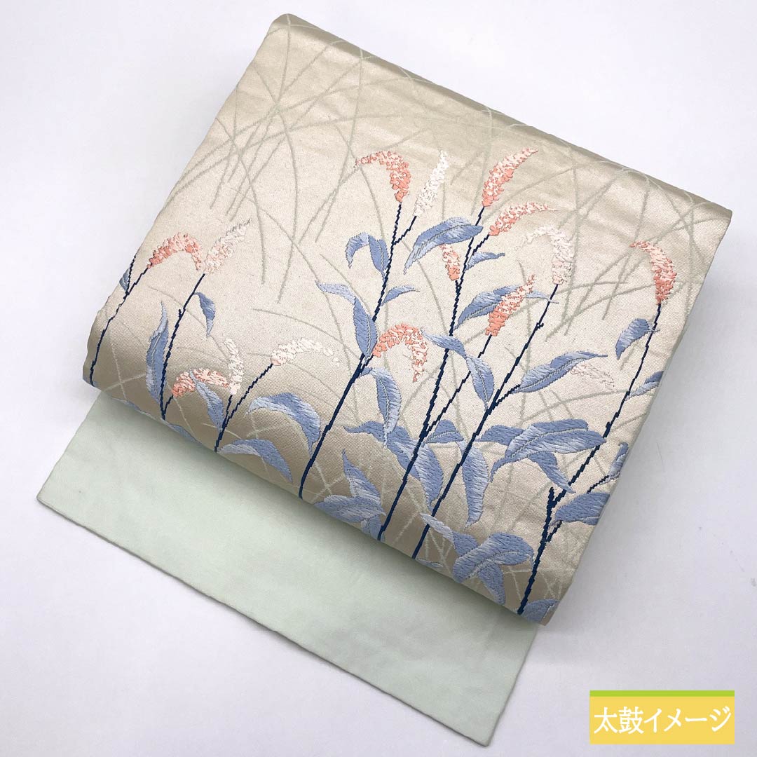 Nagoya obi, Unohanairo (color of Unohana), Karaori, floral pattern, obi length 359cm, pure silk, A rank, point pattern, casual, light blue, 1124007423324, Nagoya tailoring