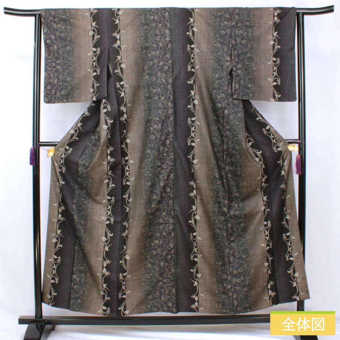紬 正絹 Aランク 身丈156cm 裄丈63.5cm 本場大島紬 泥染 9マルキ 蒲萄唐草 袷 グラデーション系 1116004653399
