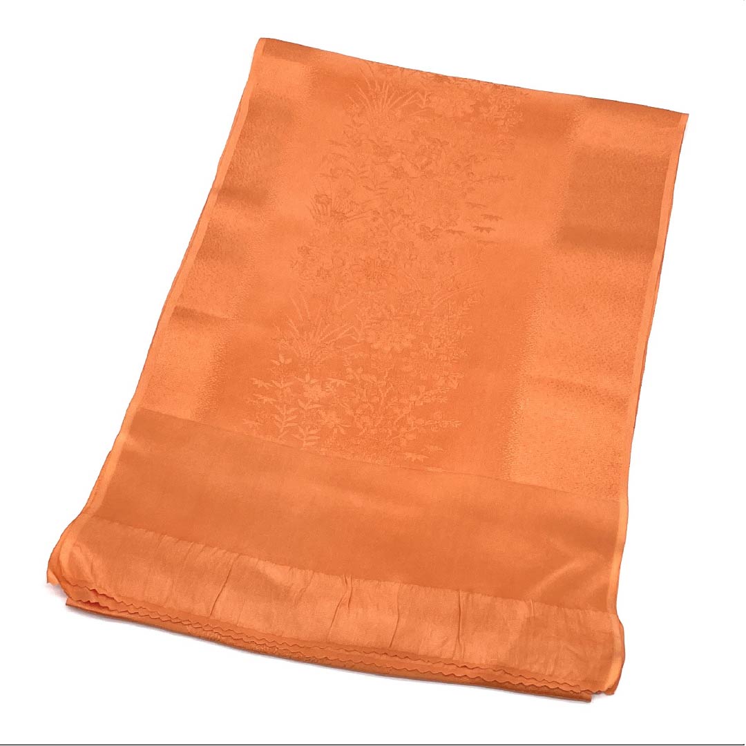 帯揚げ 正絹 Sランク セミフォーマル 樺桜色（かばざくらいろ） 草花 長さ約168cm 幅約28.5cm 橙系 1136004542926