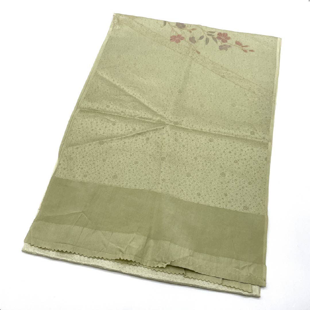 帯揚げ 正絹 セミフォーマル 裏柳色（うらやなぎいろ） 花柄 古典柄 長さ約168cm 幅約29cm Sランク 緑系 1136000542919