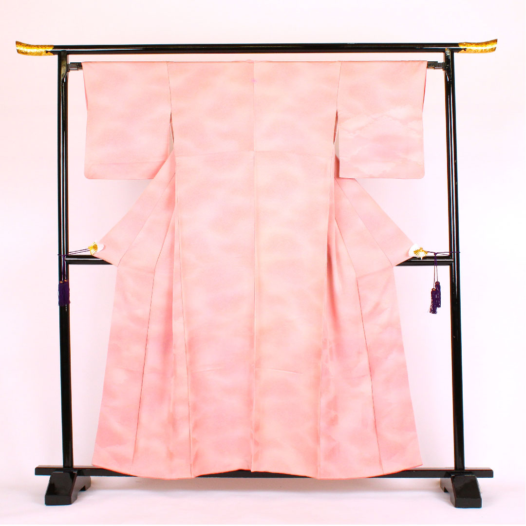 色無地 風景画 身丈158cm 裄丈65cm 袷  正絹 Aランク ピンク系 1114000023113