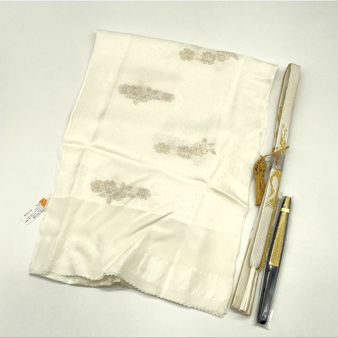（新古品） 帯締め・帯揚げセット 正絹 NEWランク 乳白色（にゅうはくしょく） 留袖用 古典柄 桜 長さ約164cm 幅約1.6cm フォーマル 白系 1141000341311
