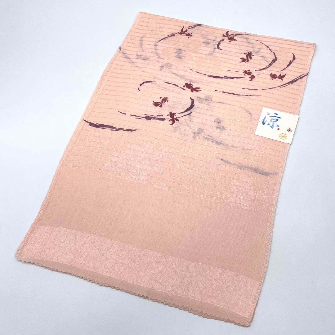 （新品）帯揚げ 正絹 セミフォーマル 乙女色（おとめいろ） 夏物 金魚 古典柄 長さ約170cm 幅約28cm NEWランク ピンク系 1136000751913
