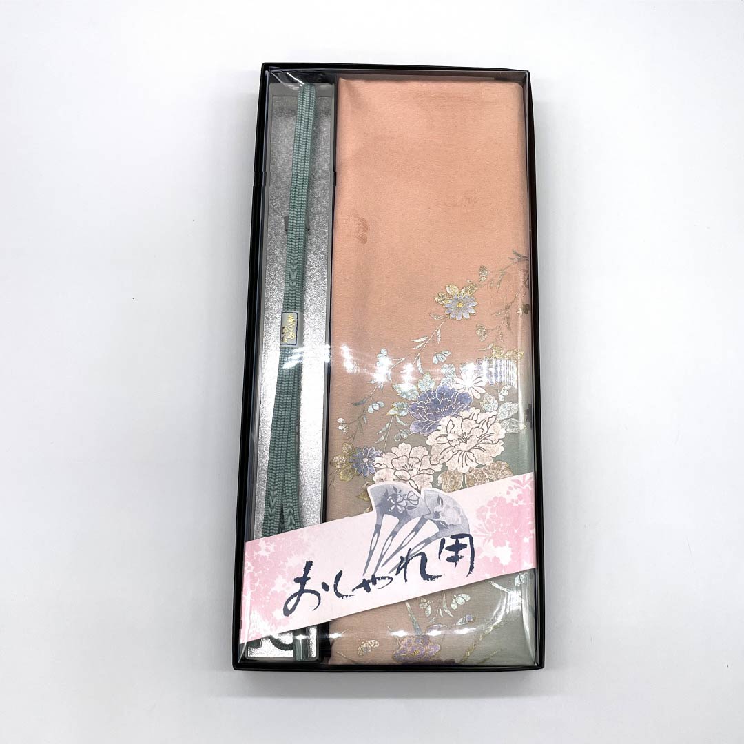 帯締め・帯揚げセット 正絹 Aランク 東雲色（しののめいろ） 薄浅葱色（うすあさぎいろ） 金彩加工 草花模様 長さ約160cm 幅約1cm フォーマル ピンク系 1141000163313