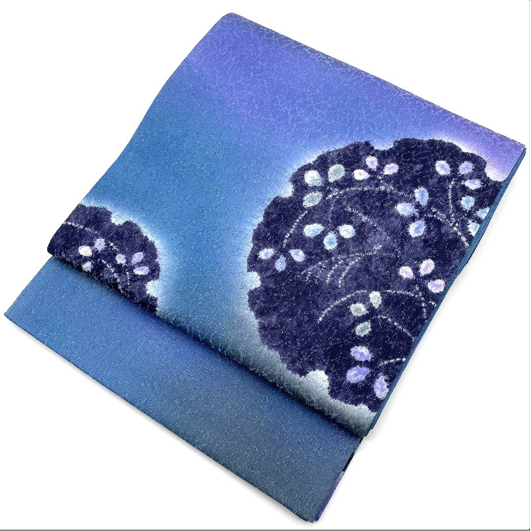 袋帯 雪輪 絞り 銀糸 帯丈448cm 正絹 Aランク ポイント柄 セミフォーマル グラデーション系 1123006143399