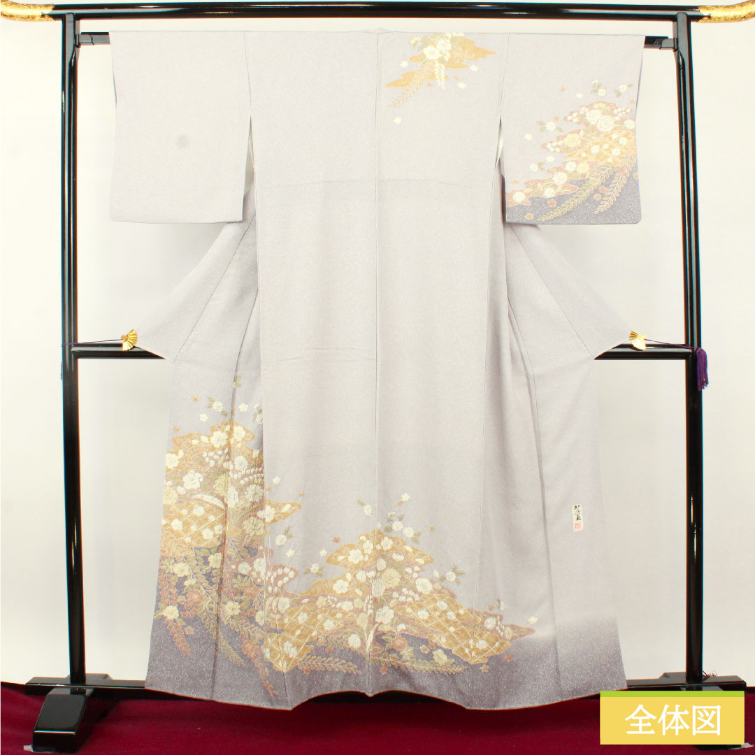 訪問着 正絹 袷 身丈156.5cm 裄丈63.5cm 雪色（せっしょく） 辻ヶ花 作家物 Aランク グレー系 1112004893322