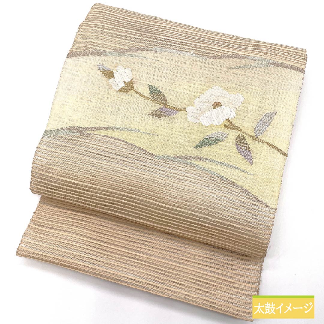 名古屋帯 正絹 砥粉色（とのこいろ） 夏帯 すくい織 花模様 帯丈362cm Aランク ポイント柄 セミフォーマル ベージュ系 1124008743325 松葉仕立て