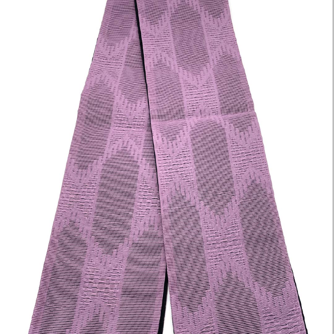 （未仕立）半幅帯 ポリエステル 帯丈386cm 南京藤色（なんきんふじいろ） 幾何学模様 桜 ウサギ リバーシブル 紫系 Sランク 1125001482320