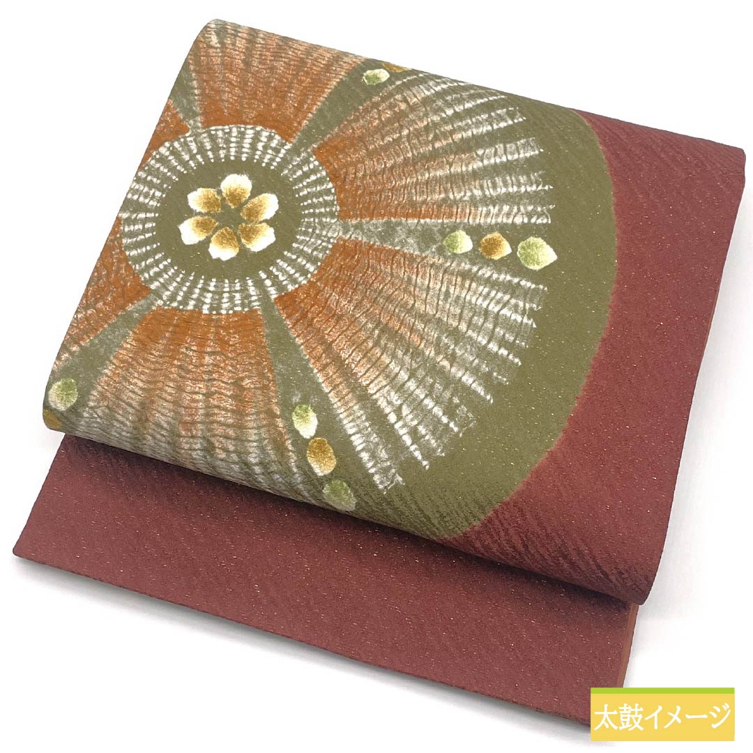 袋帯 正絹 Sランク 赤銅色（しゃくどういろ） 絞り 変わり華文 帯丈442cm ポイント柄 セミフォーマル 茶系 1123015392314