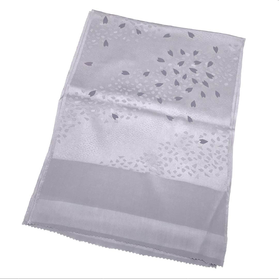 帯揚げ 正絹 Sランク セミフォーマル 鈍紫色（にぶむらさきいろ） 桜 花びら 長さ約176cm 幅約31cm グレー系 1136004122922