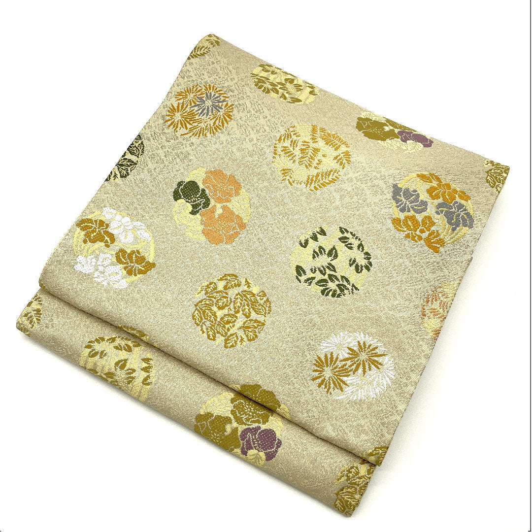 （未仕立）袋帯 灰白色（かいはくしょく） 上文錦 正倉院文様 帯丈443.5cm 正絹 Sランク 六通 セミフォーマル グレー系 1123004782322