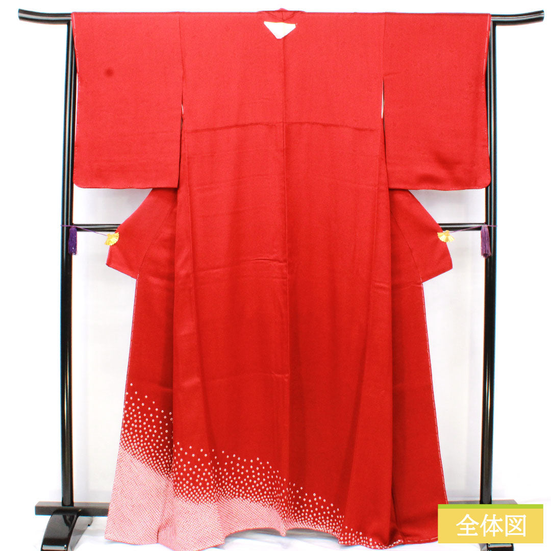 色留袖 正絹 身丈162.5cm 裄丈65cm 袷 赤紅色（あかべにいろ） 部分絞り 一つ紋 中陰片喰 しつけ糸付き 未使用品 Sランク 赤系 1111001542412