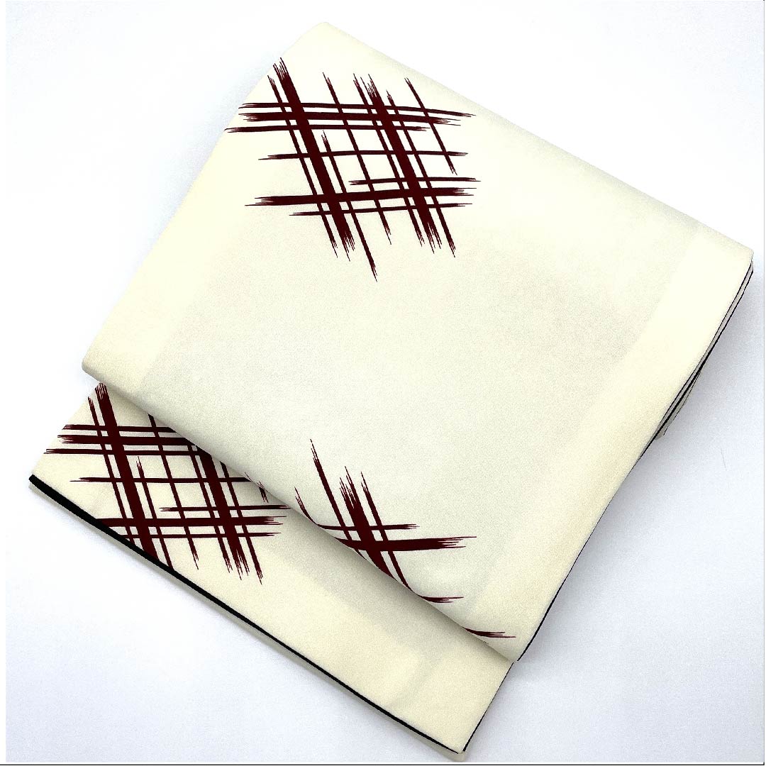 袋帯 白百合色（しらゆりいろ） 井筒割菱文様 帯丈446cm ポリエステル Aランク 全通 カジュアル クリーム系 1123007083315