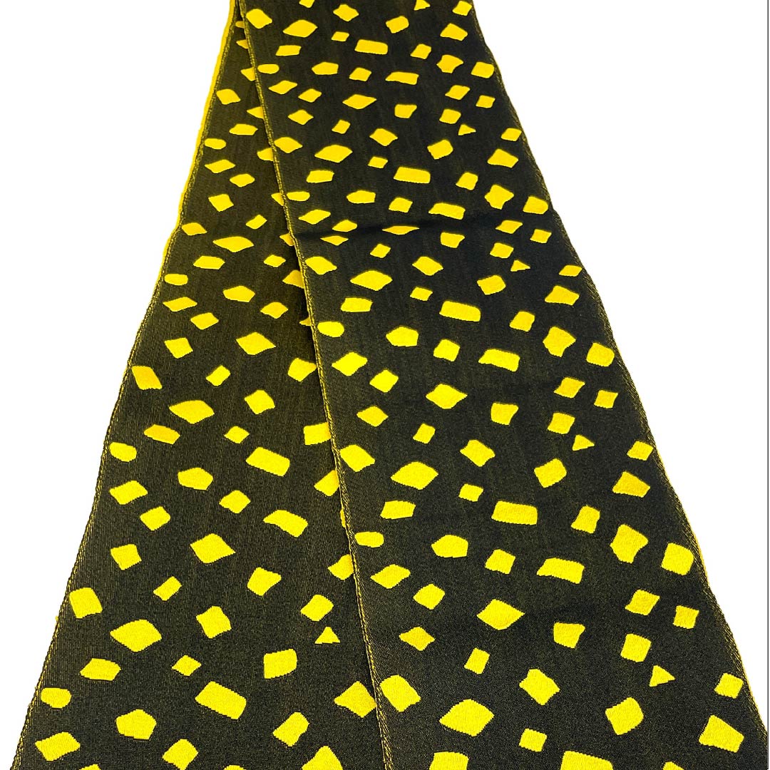 半幅帯 ポリエステル 鬱金色（うこんいろ） 幾何学模様 帯丈348cm 黄系 Sランク 1125001732323