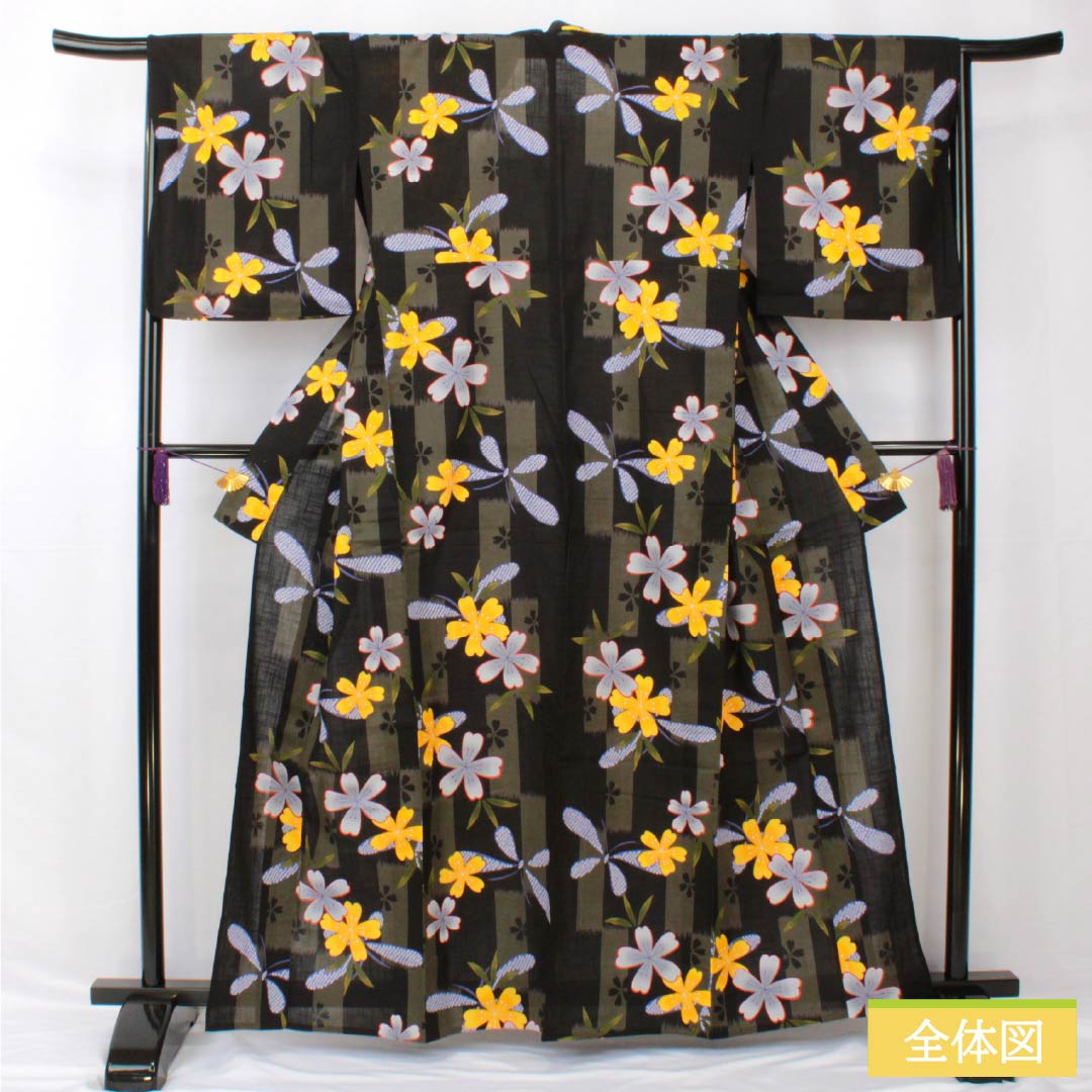 浴衣 木綿 身丈162.5cm 裄丈67cm Sランク 単衣 グラデーション系 鈍色（にびいろ） 桜 蝶 1118005252499