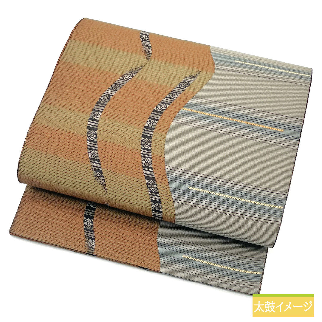 袋帯 正絹 Sランク 全通泥染 西陣織 伝統工芸士 永野和年 抽象模様 帯丈436cm 全通 カジュアル グラデーション系 1123016802399