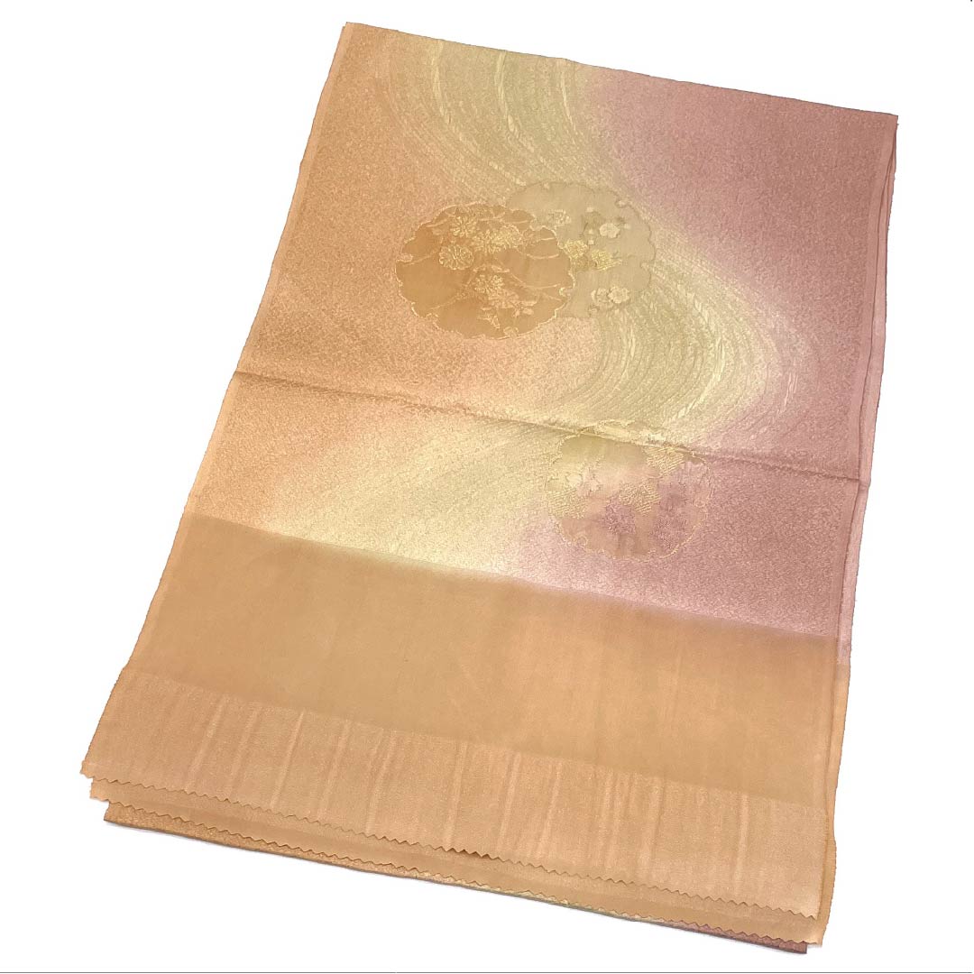 帯揚げ 正絹 Sランク セミフォーマル 肌色（はだいろ） 水柿色（みずがきいろ） ぼかし 雪輪 長さ約180cm 幅約30cm グラデーション系 1136002602999