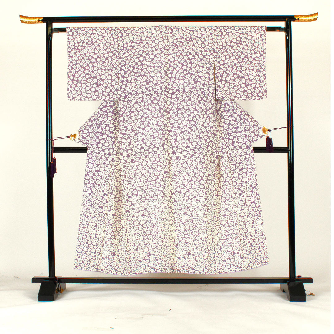 小紋 身丈154cm 裄丈62cm 袷  梅  正絹 Sランク 紫系 1115001492220