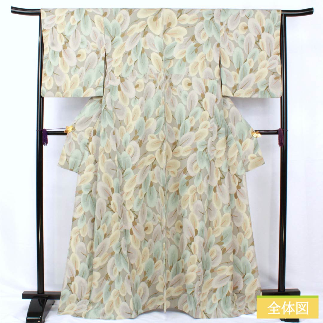 小紋 ポリエステル 身丈166cm 裄丈66cm 単衣 消炭鼠色（けしずみねずみいろ） 洗える着物 抽象柄 Aランク グレー系 1115005113522