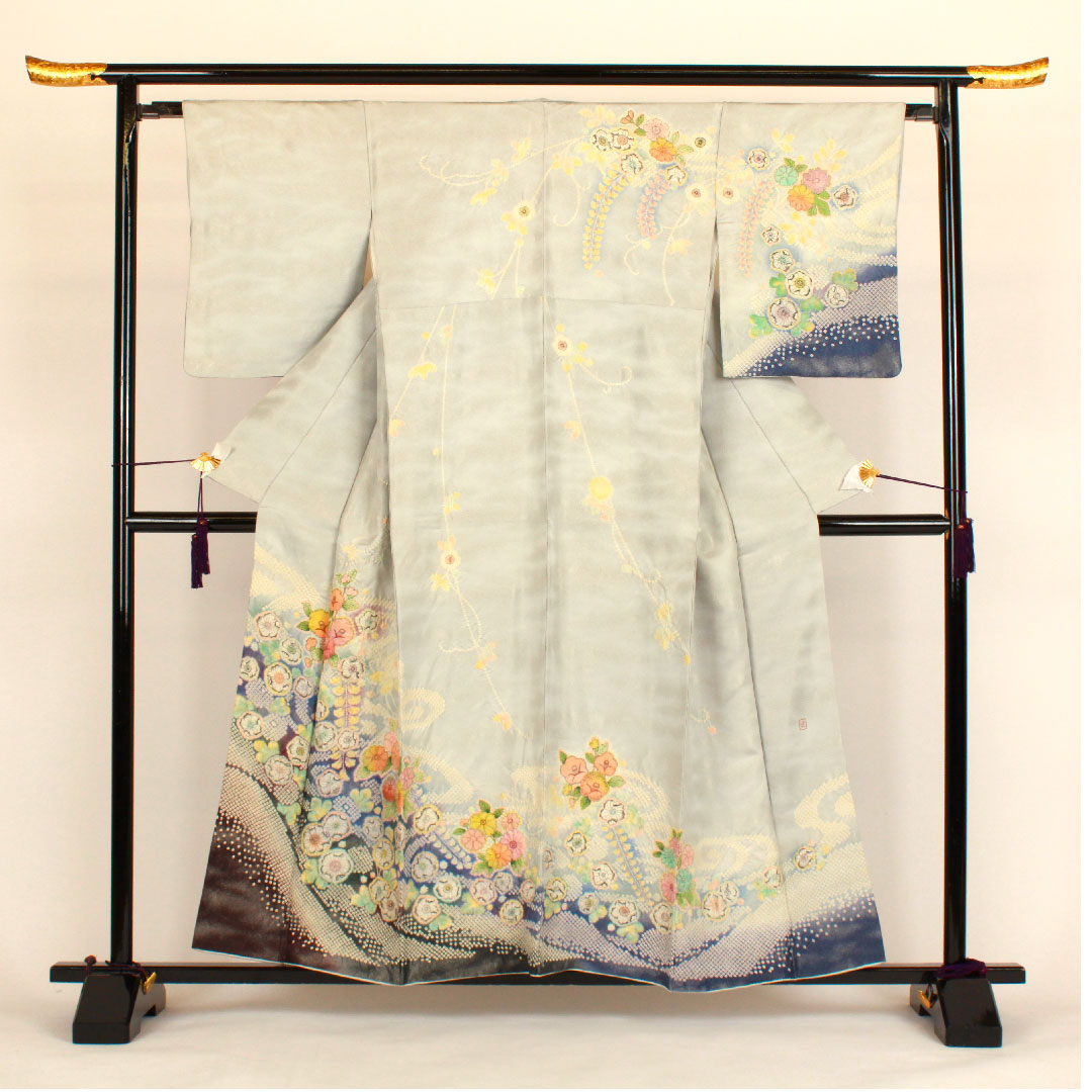 訪問着 袷 身丈159cm 裄丈66cm 辻ヶ花 銀通し 作家物 正絹 Sランク グレー系 1112000532322