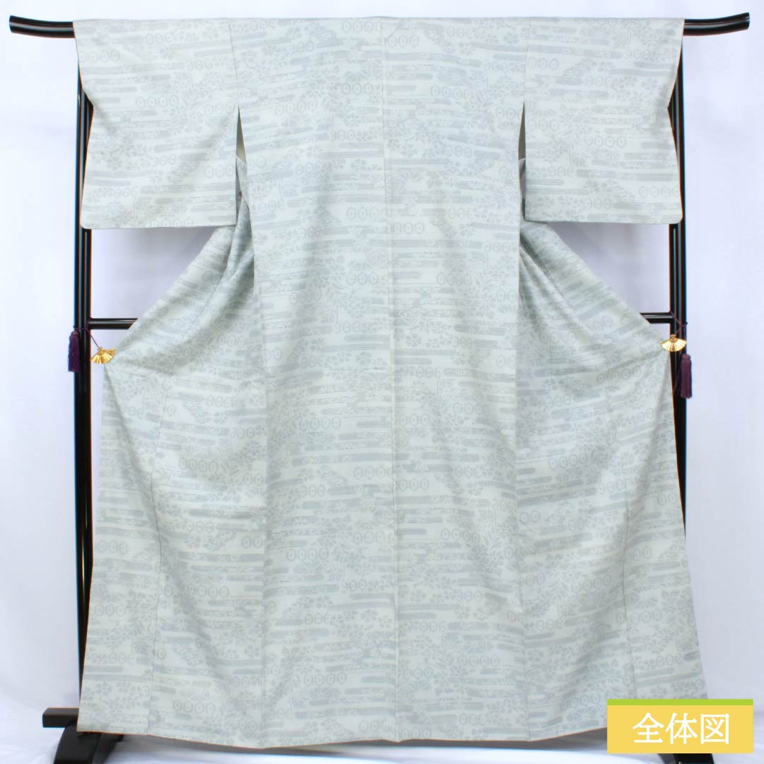 紬 正絹 Sランク 身丈165.5cm 裄丈67.5cm 魚肚白色（ぎょとはくいろ） 結城紬 真綿 100亀甲 袷 グレー系 1116004672522