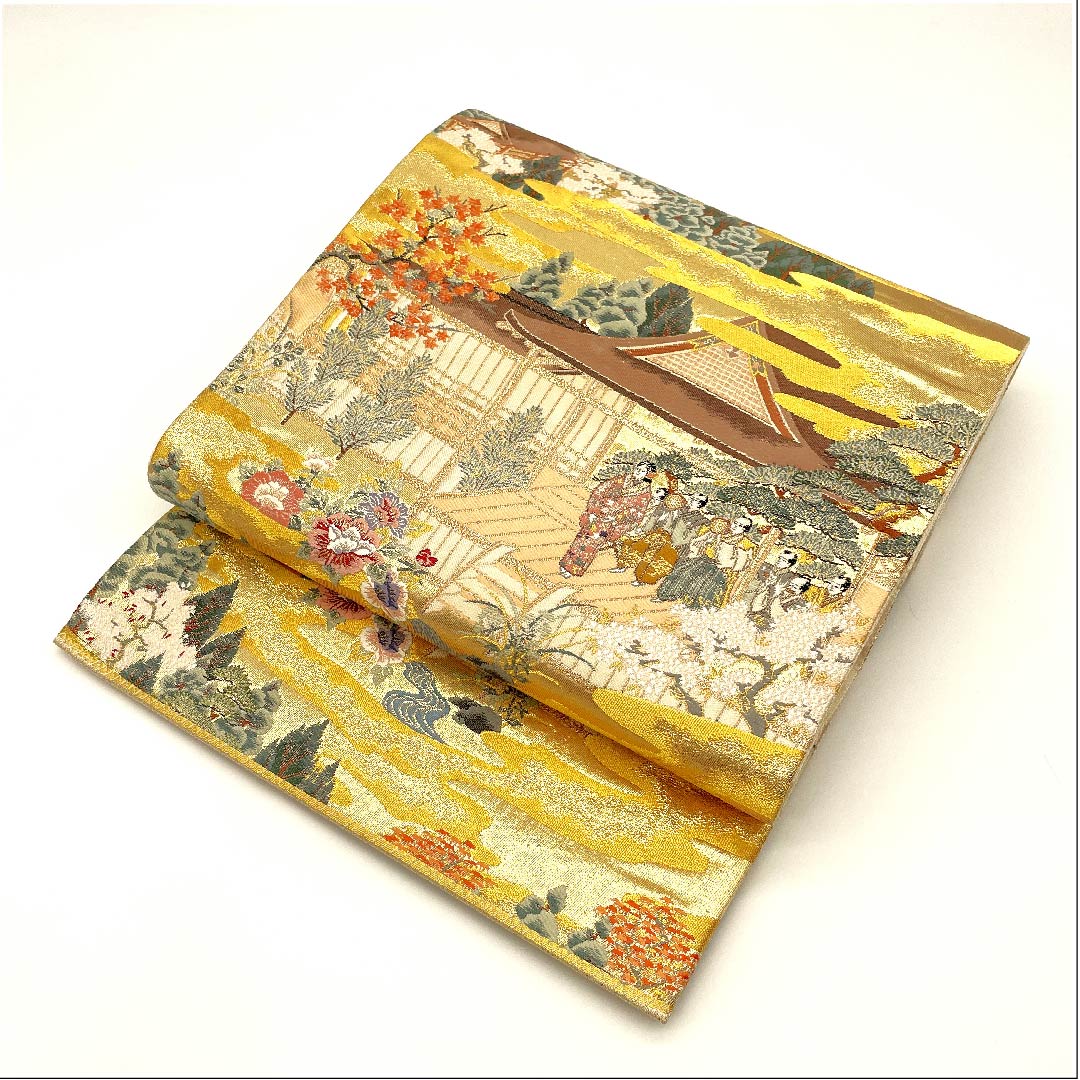 袋帯 金色 時代人物模様 帯丈440cm 正絹 Aランク 六通 フォーマル 金系 1123003133321