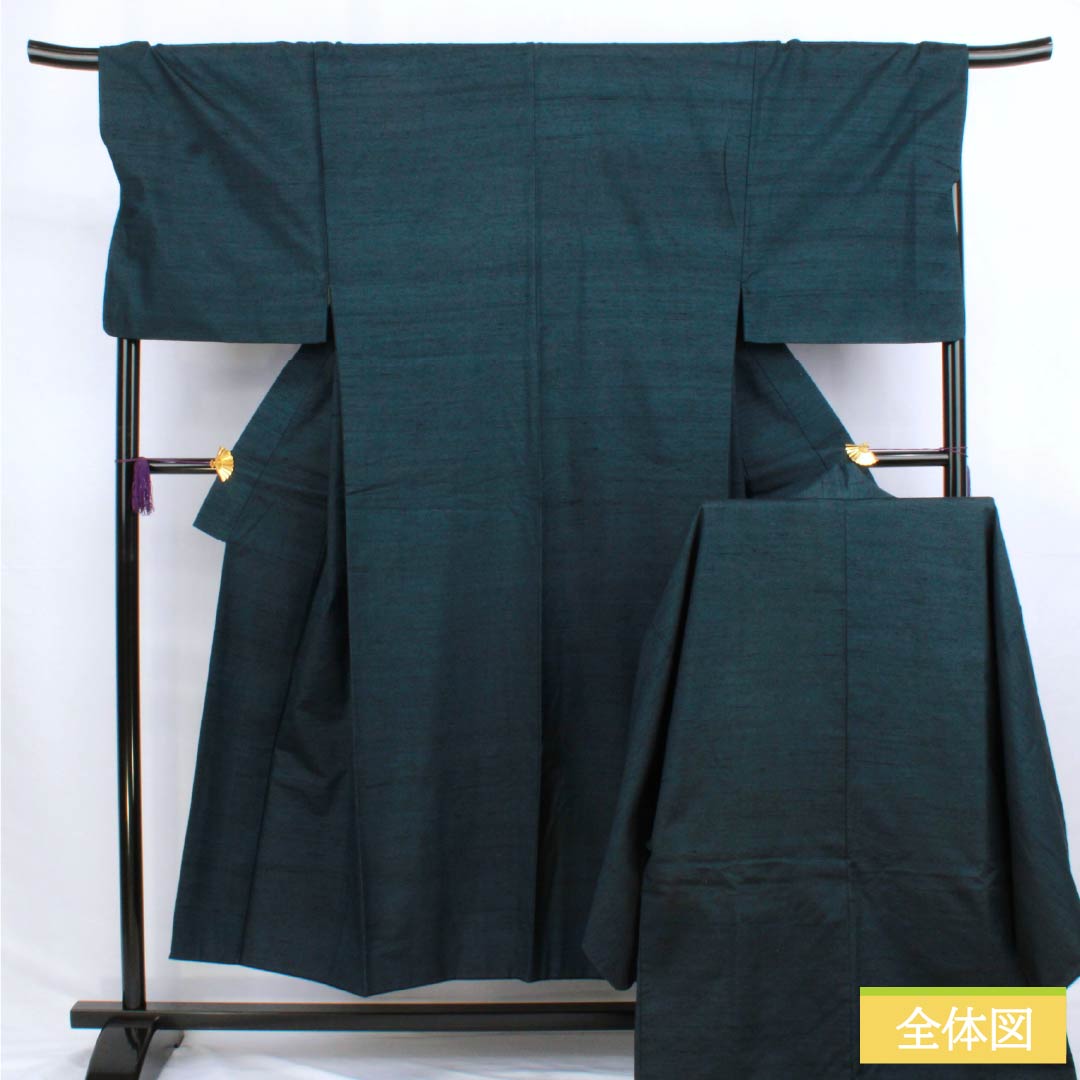 男物 正絹 Aランク 身丈149cm 裄丈71cm 藍鉄色（あいてついろ） 紬地 アンサンブル 袷 青系 1119001263417