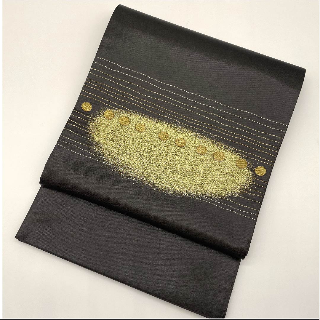 Fukuro Obi (black-gray obi) with abstract patterns, Kano Yuki, obi length 436cm, pure silk, S rank, point pattern, semi-formal, black, 1123008872310