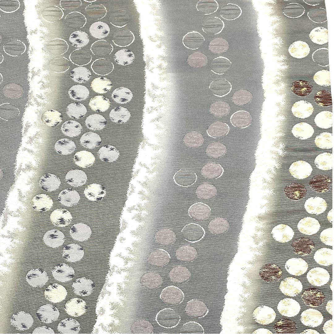 袋帯 水銀色（すいぎんいろ） 加納幸 幾何学模様 帯丈434cm 正絹 Sランク 六通 セミフォーマル グレー系 1123008582322