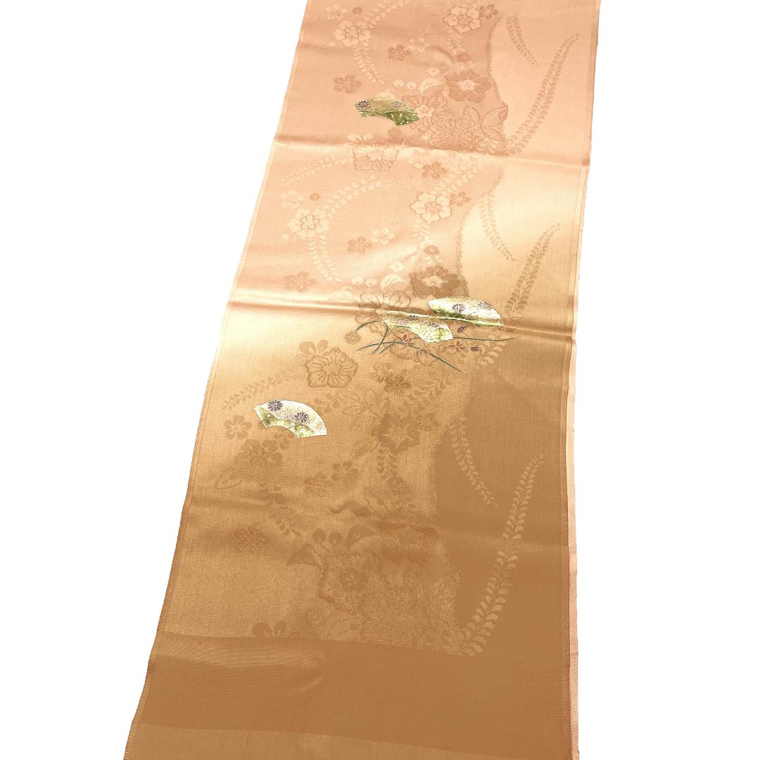 帯揚げ 正絹 Sランク セミフォーマル 水柿色（みずがきいろ） 辻が花 金彩 古典柄 長さ約168cm 幅約30cm 茶系 1136003892914