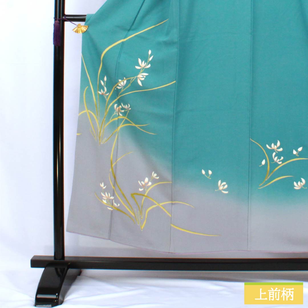 Visiting Kimono, Pure Silk, Grade A, Lined, Length 151.5cm, Sleeve Length 62cm, Oriiro (Ori-iro) Kyoto Yuzen Pattern, Floral Design, Blue, Item Number 1112007133217