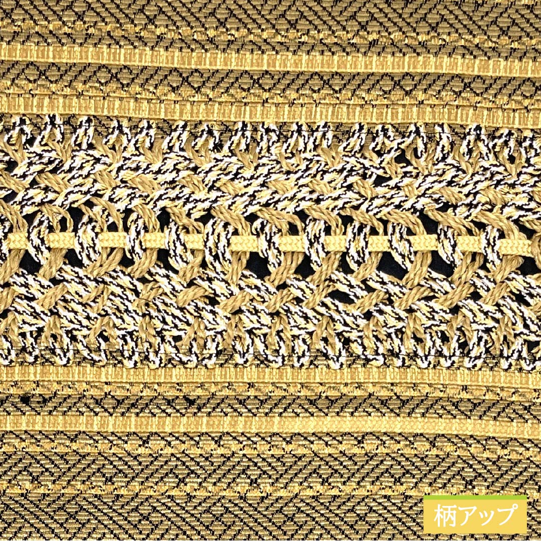 袋帯 正絹 組織り 幾何学模様 帯丈444cm Sランク ポイント柄 セミフォーマル 金系 1123014772321