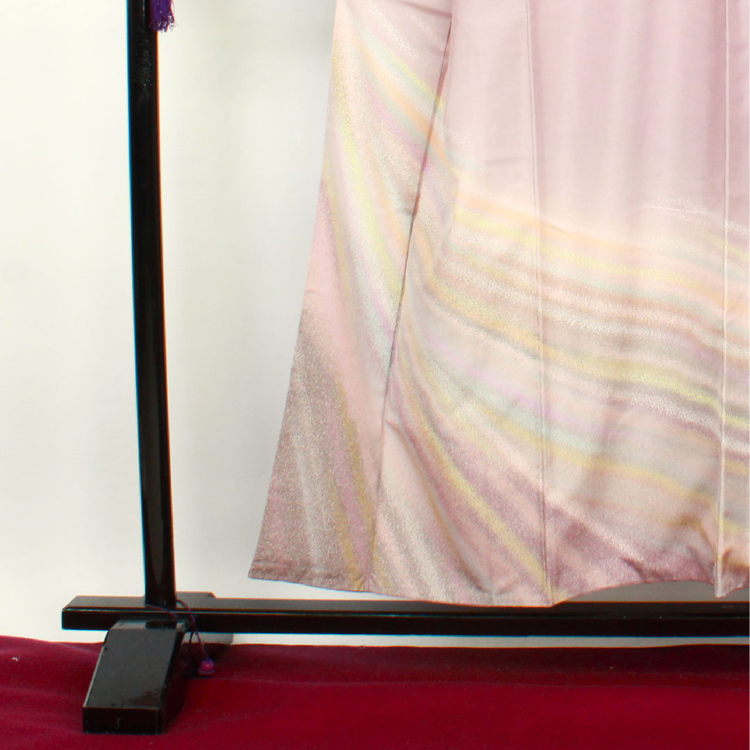 訪問着 袷 身丈153cm 裄丈63cm 葡萄色 牛首紬 白山工房 おぼろ染 正絹 Aランク 紫系 1112001813220