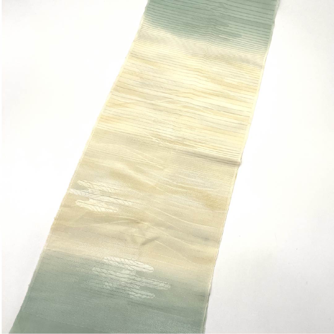帯揚げ 正絹 セミフォーマル 鳥の子色（とりのこいろ） 白緑色（びゃくろくいろ） 絽 夏用 長さ約178cm 幅約28.5cm Sランク クリーム系 1136000672915