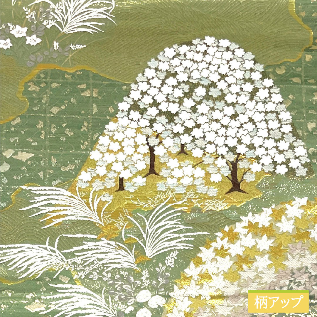 リサイクル着物】袋帯 正絹 Aランク 九百錦 西陣織 嵐山の四季 帯丈