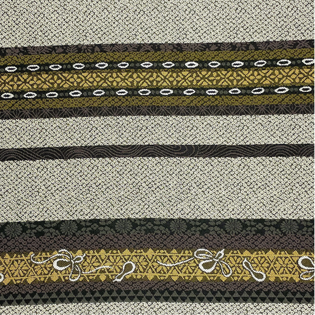 袋帯 両面全通 横段 抽象模様 リバーシブル 帯丈452cm 正絹 Sランク 全通 カジュアル グレー系 1123004592422