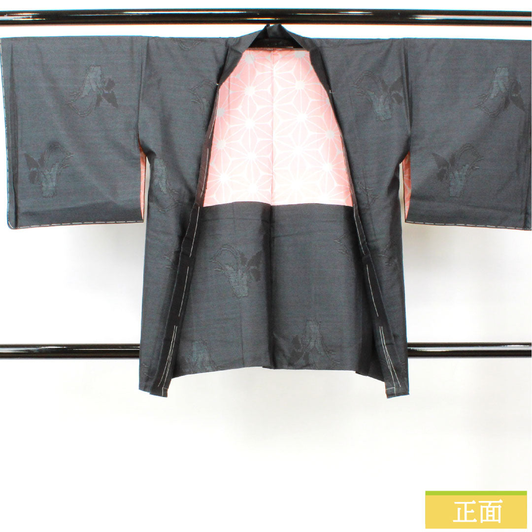 羽織 正絹 身丈84cm 裄丈66.5cm 大島紬 緯総絣 抽象模様 しつけ糸付き Sランク 袷 紺系 1117001192918