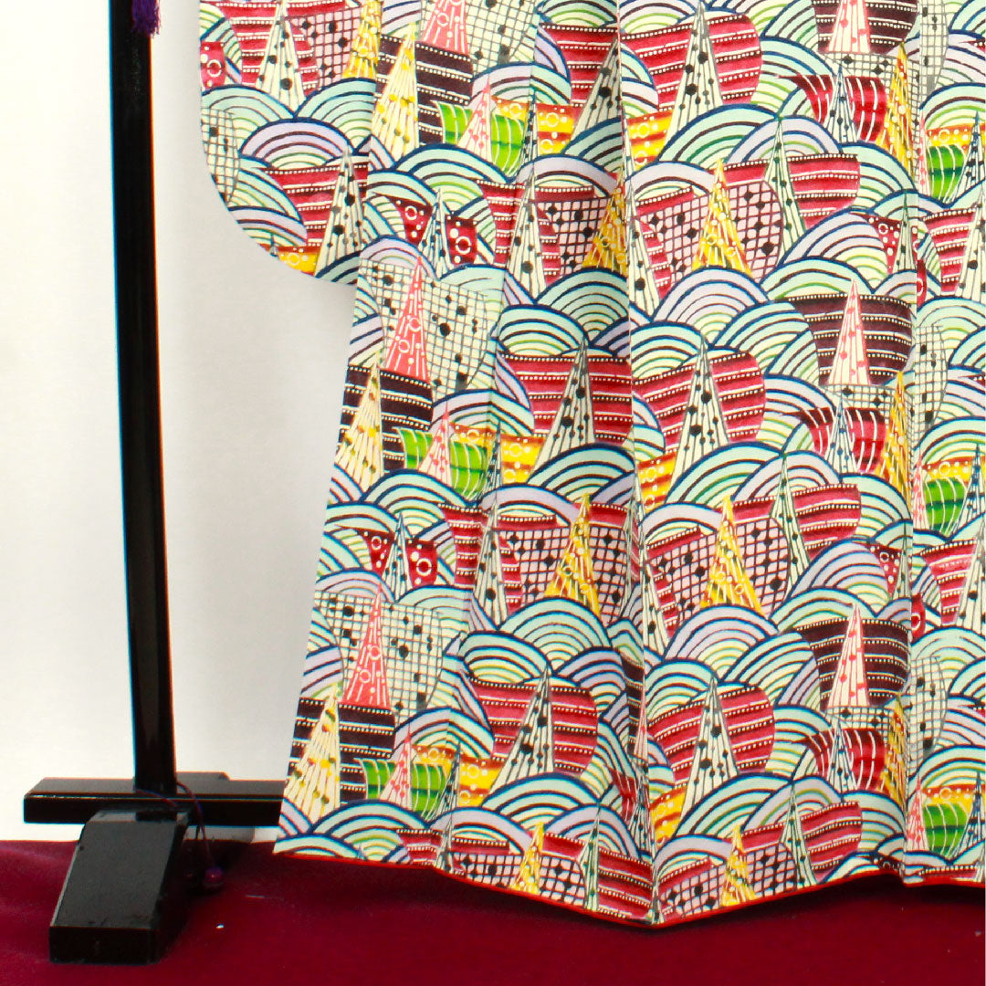 振袖 身丈163cm 裄丈65.5cm 袷  工芸品 京紅型 青海波  正絹 Sランク グラデ 1113000962499