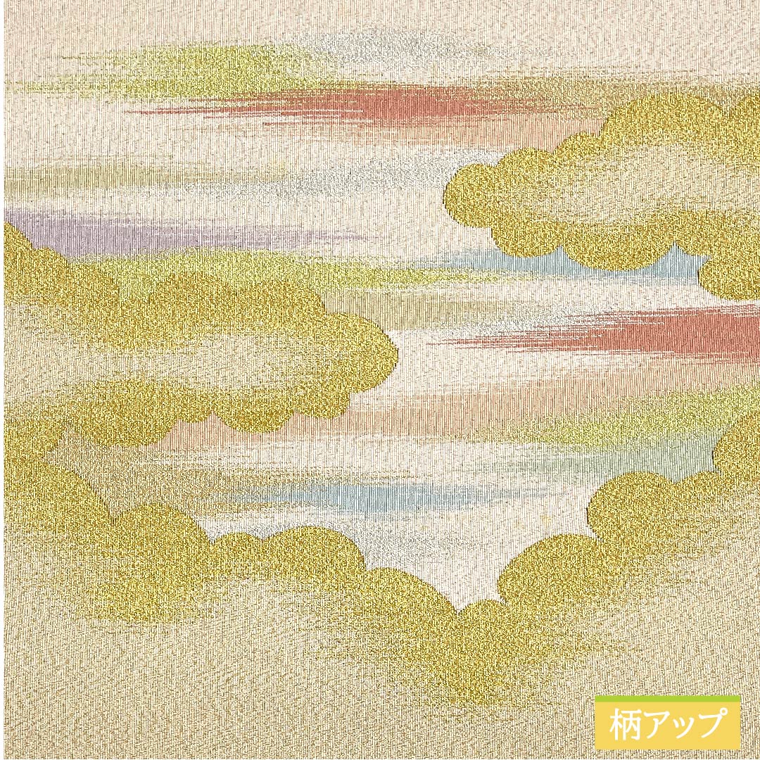 袋帯 正絹 薄肉色（うすにくいろ） 雲取り 帯丈366cm Bランク ポイント柄 フォーマル クリーム系 1123011744315