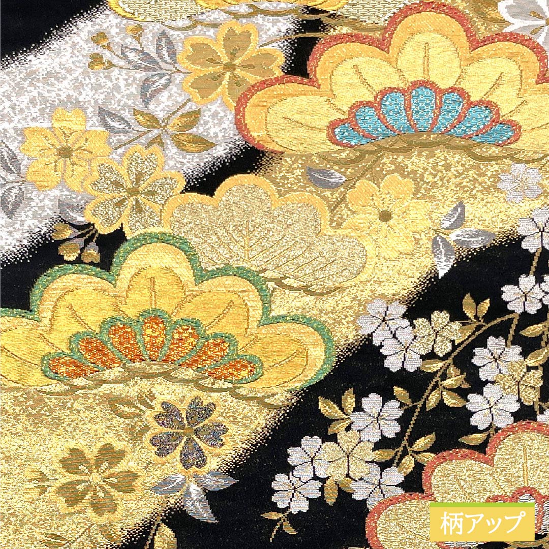 専用帯3476 3408 二点セット ●高級 正絹 紬 絞り 袋帯 専用ページ 正絹 夏の六通袋帯【葉模様 黒】No2763 専用帯520 ○