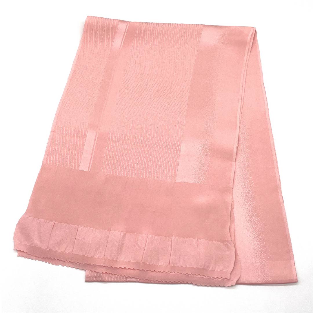 帯揚げ 正絹 セミフォーマル 浅紅色（あさべにいろ） 曲線 幾何学模様 長さ約170cm 幅約27cm Sランク ピンク系 1136000382913