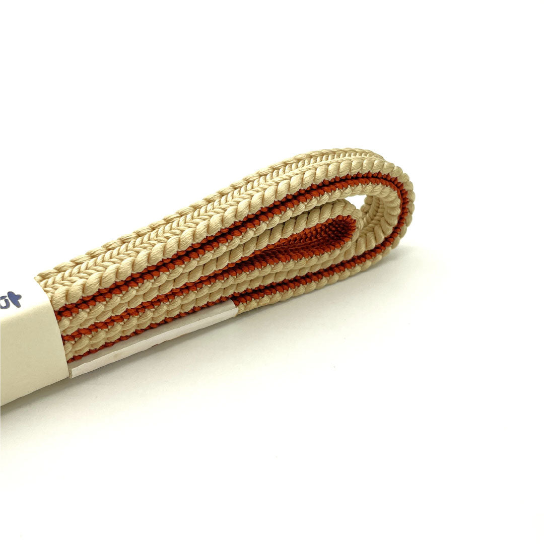 (新品)帯締め 正絹 NEWランク 四分紐 鳥の子色（とりのこいろ） 代赭色（たいしゃいろ） 帯留め付き トンボ玉 長さ約163cm 幅約1.2cm カジュアル ベージュ系 1135005231325