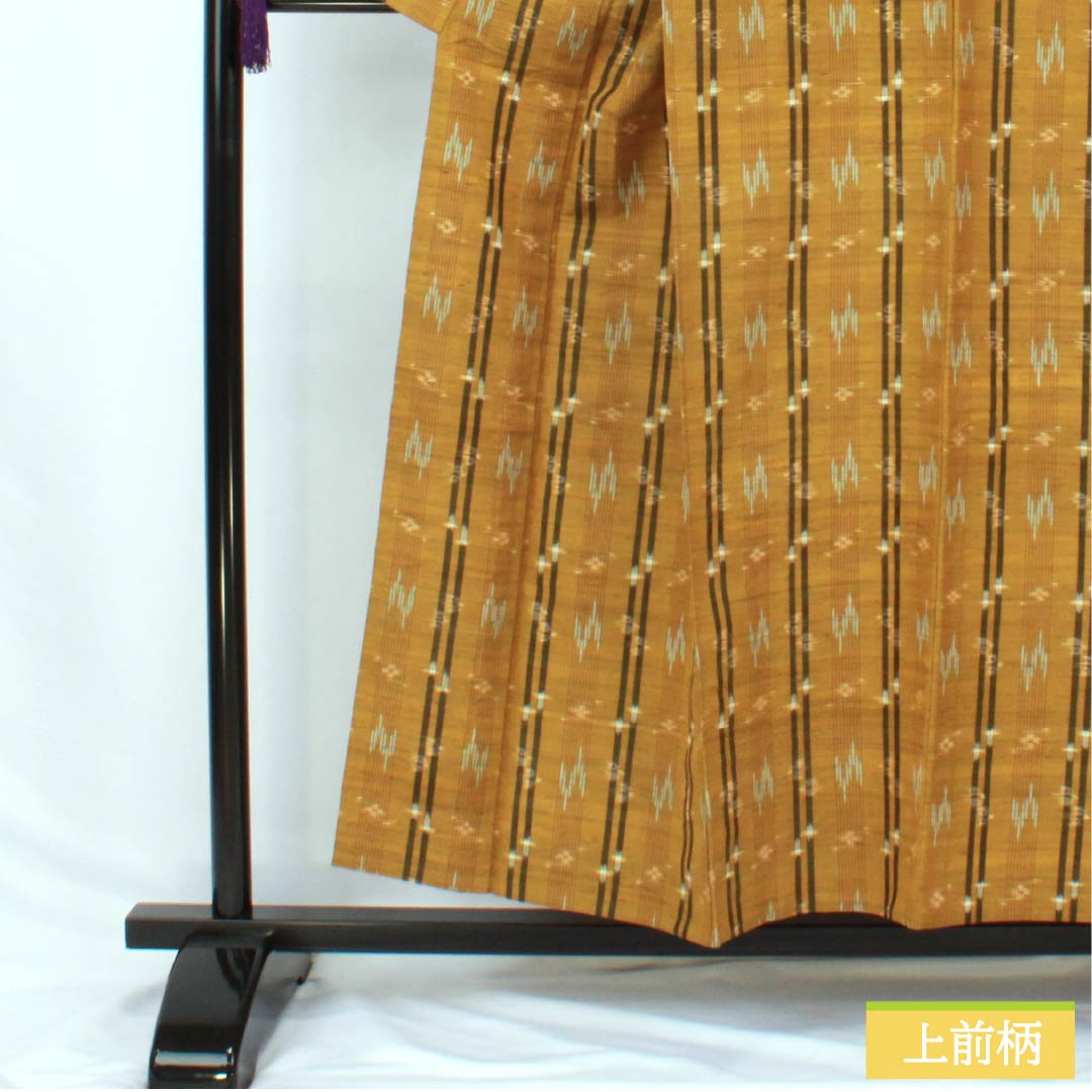 紬 正絹 Sランク 身丈154cm 裄丈62.5cm 黄茶色（きちゃいろ） 絣 単衣 茶系 1116004022214