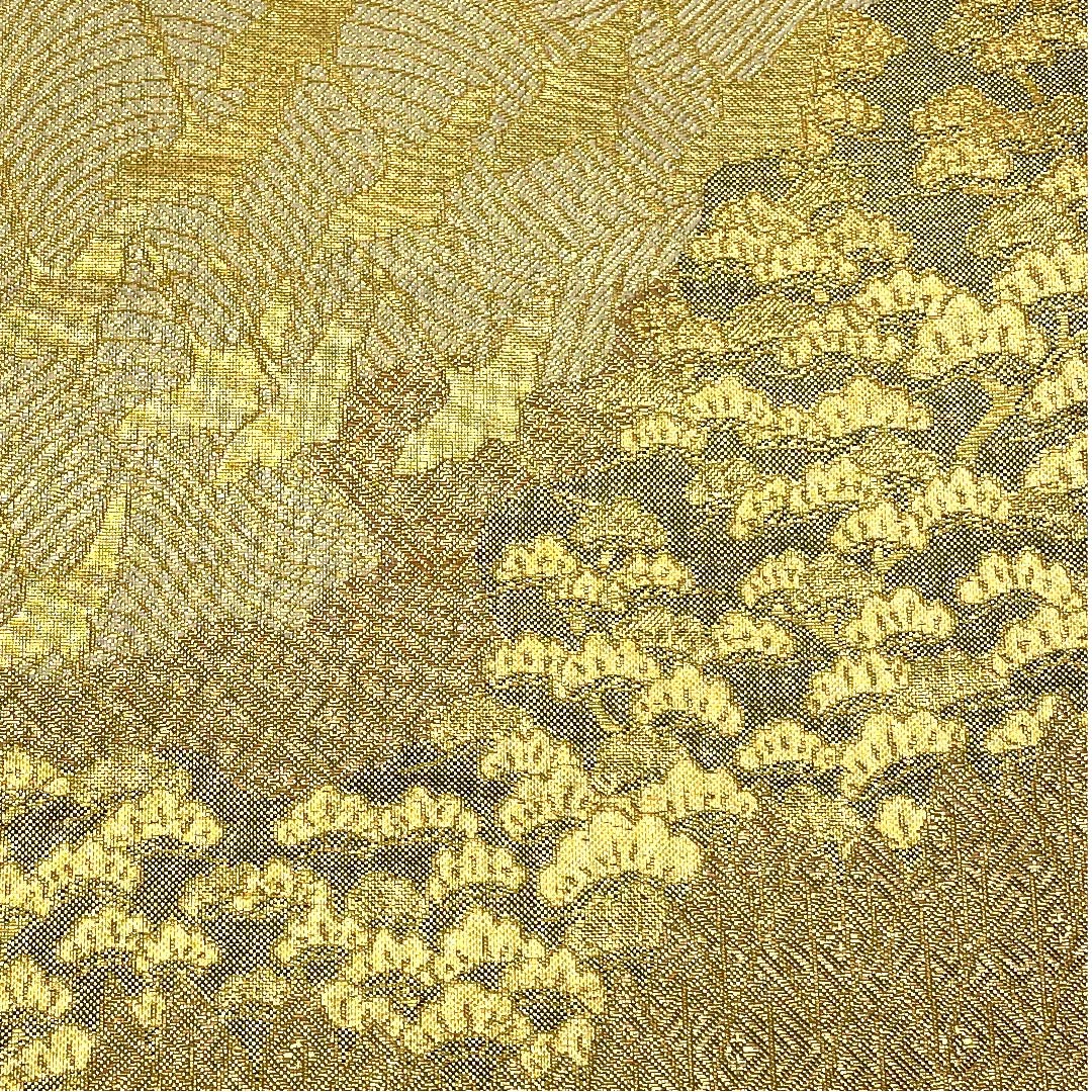 袋帯 金色 佐賀錦 桜 鶴 帯丈450cm 正絹 Aランク 六通 フォーマル 金系 1123006063321