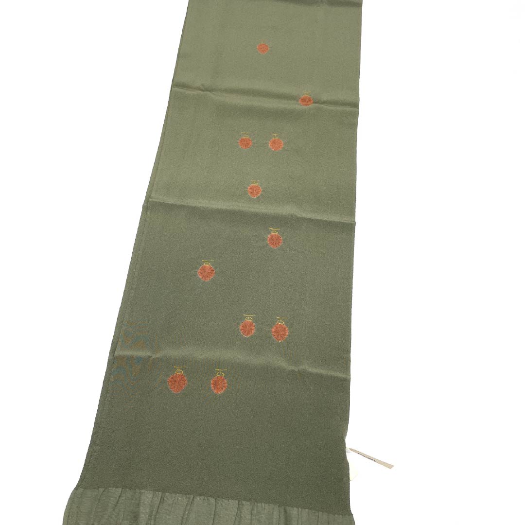 帯揚げ 正絹 Sランク セミフォーマル 璃寛茶色（りかんちゃいろ） 抽象模様 部分絞り 長さ約168cm 幅約28.5cm 緑系 1136002752919
