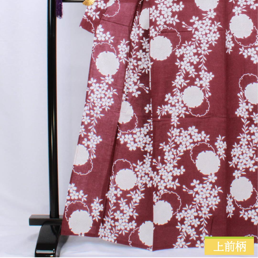 浴衣 木綿 身丈166cm 裄丈65cm Sランク 単衣 紫系 赤紫色（あかむらさきいろ） 雪輪 桜 1118006302520