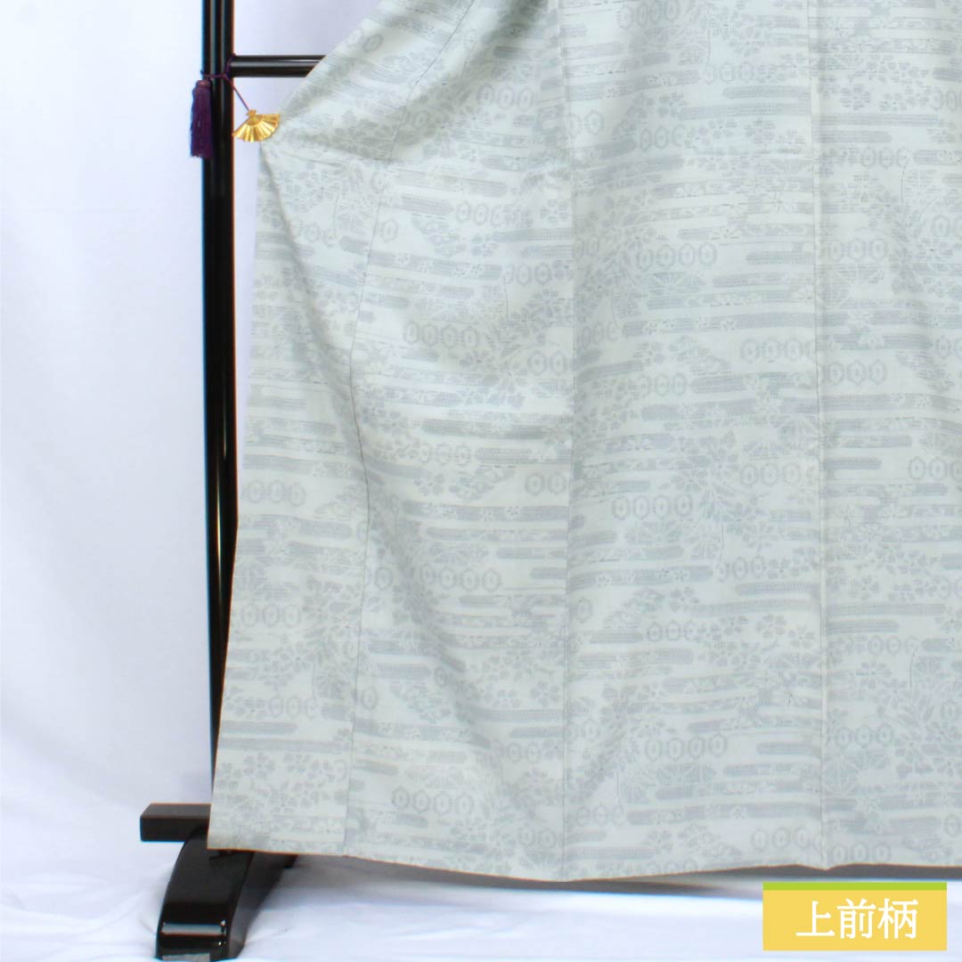 紬 正絹 Sランク 身丈165.5cm 裄丈67.5cm 魚肚白色（ぎょとはくいろ） 結城紬 真綿 100亀甲 袷 グレー系 1116004672522
